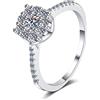 StarGems 0.2ct Moissanite 925 Placcato Platino Argento&Zirconia Vintage Nove poli Grappolo Squillo B4524-0.2ct-12.75