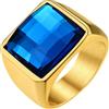 GoldChic Misura 22 Zaffiro 15MM Anello Uomo Oro Pietra Alta Trasparenza Intarsio 3D Tagliato a Diamante Anello Acciaio