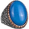 KAMBO Anello KAMBO in Argento Sterling 925 per Uomini, Anello con Gemma Naturale, Anello Grande, Anello da Uomo in Argento Design, Calcedonia blu