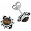 mantraroma Orecchini a bottone in argento 925 con pietra marrone occhio di tigre, orecchini a bottone in vero argento sterling da donna, regalo