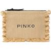 Pinko Pochette in Rafia con Frange, Colore Paglia/Nero, Chiusura a Cerniera, Stile Casual da Mare, 30x20x2 cm