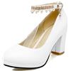 Bviennic Bride con Cinturino alla Caviglia Mary Jane Tacco A Blocco Pump Sposa Comfy Punta Rotonda Vestito Plateau Festa Formal Vestito Scarpe Bianco Numero 35 EU