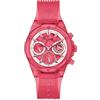 GUESS Orologio sportivo da donna, multifunzione, 39 mm, quadrante trasparente, cassa in acciaio inox color oro rosa, cinturino in policarbonato trasparente