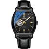 DAXIAOYU Orologio da uomo di lusso alla moda con quadrante scheletro Tonneau Orologio meccanico automatico quadrato scava fuori impermeabile luminoso cinturino in pelle orologi da polso, nero, Lusso
