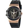 Maserati Orologio da uomo, Collezione Potenza, movimento al quarzo, tempo e data, in acciaio, PVD oro rosa, PVD nero e poliuretano - R8851108002