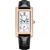 ALANTOP Elegante orologio al quarzo da donna, rettangolare, con cinturino in pelle, corona di cristallo blu, impermeabile, design elegante, Colore: nero rosato.