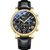 FANMIS Orologio da polso da uomo, classico, multifunzione, sportivo, analogico, impermeabile, luminoso, cronografo con cielo stellato, fasi lunari, cinturino in pelle, X Oro Nero, Orologio alla moda