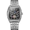 DAXIAOYU Orologio vintage Tonneau Hollow Tourbillon da uomo con quadrante numerico fasi lunari automatico orologio da polso meccanico impermeabile casual business orologi, Argento Nero-S, Lusso