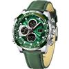 Forrader Orologio da polso da uomo, militare, digitale, analogico, al quarzo, impermeabile, sportivo, multifunzione, in pelle, Cintura/Verde Militare