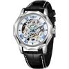 FORSINING Orologi automatici per gli uomini, scheletro meccanico a mano arrotolato orologio cinturino in vera pelle romana digitale dial casual watch