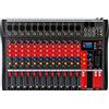 XUEMANSHOP Mixer audio professionale, 12 canali, console di miscelazione per DJ Stereo Sound USB Bluetooth Hall Delay Effetto, Stereo DJ Mixer Digital Audio Mixer Amplificatore