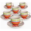 Albalù Set Tazzine Caffè con Piattino in Porcellana Linea Drusilla - Servizio Caffè 12 Pezzi, 6 Tazzine Espresso Colorate e 6 Piattini, Lavabili in Lavastoviglie, Idea Regalo Bomboniera