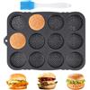Clyfanesy Stampo per Pane Hamburger con 12 Cavità, Stampo Forno Teglia Forno in Silicone Antiaderente con Pennello Olio, Stampo Rotondo, Diametro 10 cm, Stampi per Dolci e Adatto pane, hamburger e muffin XXL