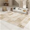 Ldiuttu Tappeto Salotto 140 x 160 cm Tappeto Antiscivolo Morbido Lavabile Pelo Corto per Soggiorno e camera da letto Linee geometriche moderne marrone beige