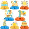 Cheereveal Decorazioni per il 1° compleanno per ragazzo, 8 pezzi centrotavola a nido d'ape One Happy Boy, decorazioni da tavolo a tema sole bohémien, a tema retrò a tema sole, 1° compleanno, baby