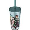 ABYSTYLE Demon Slayer - Bicchiere in plastica acrilica con cannuccia riutilizzabile e coperchio a tenuta stagna, senza BPA, con Inosuke, Zenitsu, Nezuko e Tanjiro Anime Manga Drinkware Gift