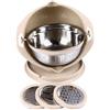 Generic Ciotola per Scolapasta 4 in 1 Utensili per Affettare, Ciotola per Lavare Verdure Grattugie Colino Girevole Manico Ergonomico in Acciaio Inossidabile a 2 Strati Versatile (Beige)