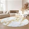 Generico Tappeto rotondo lavabile in lavatrice, Texture Di Marmo Moderno Stile Tappetino antiscivolo assorbente per ingresso camera da letto soggiorno interno 180 cm, Bianco Oro