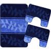SaRani Tappeti Bagno Morbido Soffice Asciugapasso per Doccia Bidet Water Fiori Antiscivolo Gomma (Blu, Tris)