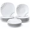 Virsus Set 18 Piatti QUADRATI per 6 Persone, Servizio in Porcellana con Righe, Set composto da Piatto Fondo Diam.20,5cm, Piatto Piano Diam.24cm e Piattino Dessert Diam.19cm -7106
