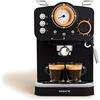 CREATE / THERA RETRO/Macchina per espresso semiautomatica Nero opaco e legno / 20 bar, doppia erogazione, serbatoio da 1,25L, caffè macinato e cialde ESE 55mm, con schiumatore, 1100W