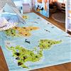 Mazovia Tappeto Salotto - Tapeto Stampato Pelo Corto - Morbido Tappeto Camera da Letto - Antiscivolo Tapeto EMMA - Tappeto Bambini Motivo Mappa del Mondo - Blu 120x170cm