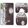 A.Monamour Set Tappeti Bagno 3 Pezzi Completo Notte Abbastanza Nevosa Luna Rotonda Babbo Natale Sulla Stampa Della Slitta Antiscivolo Morbidi Assorbente Lavabile Tappetini per Il Bagno WC Bidet