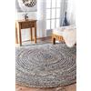 Generic Tappeto rotondo in cotone blu intrecciato a mano, denim con iuta naturale, tappeto decorativo per la casa, rotondo 120 cm x 120 cm