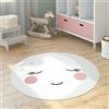 Paco Home Tappeto Bambini Cameretta Rotondo Moderno Femmine Maschi Luna Koala Leone, Dimensione:80 cm tondo, Colore:Crema