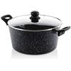 Westinghouse Pentola da 28 cm con coperchio in vetro, rivestimento antiaderente in marmo a 3 strati, in alluminio forgiato, adatta a induzione, manico con rivestimento in silicone, nero