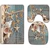 A.Monamour Set Tappeti Bagno 3 Pezzi Completo Barca Di Legno Blu Rete Da Pesca Marina Nautica Stelle Marine E Conchiglie Antiscivolo Morbidi Assorbente Lavabile Tappetini per Il Bagno WC Bidet