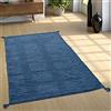 Paco Home Tappeto da soggiorno naturale con frange, kelim moderno intessuto a mano, 100% cotone, Dimensione:160x220 cm, Colore:Blu