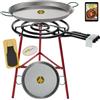 COMBOI - Kit Paellero gas butano 60 cm, Bruciatore paella, paella da 70 cm + paellera 42 cm, supporto gambe rinforzate, livello, grembiule, ricettario digitale