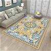 Tappeti Design Rettangolare Tappeto Pelo Corto 120 X 180 CM Grandi fiori blu e gialli di lusso neoclassici francesi Grande, Antiscivolo, Lavabile, Cameretta dei Bambini, Soggiorno 120x180cm