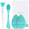 DUcare Set di miscelazione per maschere facciali 4PCS, Spazzole per la pulizia manuale del viso in silicone Spugne Pad Puff Kit di strumenti per la miscelazione di maschere facciali fai da te Verde