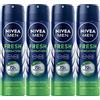 Nivea Men Fresh Sensation Deodorante Spray Uomo Antitraspirante 72h Formula InfiniFresh Azione Antibatterica Contro Cattivi Odori e Sudore Profumo Neutro Freschezza a Lunga Durata - 4 Flaconi da 150ml