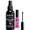 NYX Professional Makeup Spray Fissante Trucco Matte Finish No Transfer Lunga Tenuta 16h 60ml + The Brow Glue Gel Sopracciglia Trasparente Istantaneo Effetto Laminazione 5g - Set da 2