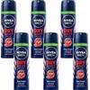 NIVEA MEN Dry Impact Deodorante spray in confezione da 6 x 150 ml, Deodorante uomo spray antitraspirante per 72h di protezione, Con Formula Dual Protect e senza alcol per un'azione delicata