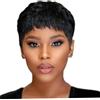 NIDONE Parrucche per capelli umani corti da 3 pollici con pixie parrucca anteriore in pizzo con frangia, look senza gluteo e naturale per donne nere