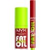 NYX Professional Makeup Fat Oil Lip Drip Gloss Labbra Sprinkle Sprinkle 4,8ml + Fat Oil Slick Click Balsamo Labbra 11 In A Mood Colorato Idratante Effetto Lucido Lunga Tenuta Formula Vegana - Set da 2