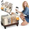 PETCUTE Trasportino Doppio Scomparto per 2 Gatti con Ruote,Trasportino per 2 Gatto,Pieghevole Trolley per 2 Gatti con Tappetino Rimovibile,Ideale per Viaggi,Veterinario & Campeggio,Marrone
