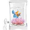 Generico Acquari Di Pesce Betta | Acrilico Serbatoio Con Illuminazione LED | Serbatoio, Decorazioni Da Scrivania Trasparenti, Paesaggio Acquatico, Foro Alimentazione Per Uffici Domestici