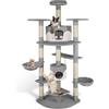 tectake® Tiragraffi per Gatti, Albero con 2 Casette, 4 Piattaforme, Tiragraffi con Amaca per Gatti, Albero con Conche Orientabili e Cordicella per Gioco - 201 cm - Grigio/Bianco