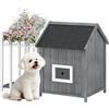 PawHut Cuccia per cani all'aperto in legno, con terrazza e recinzione, casa per cani all'aperto, porta lamellare e tetto a punta, in bitume, per giardino, cortili, veranda, patio, 106 x 62,5 x 80,5 cm
