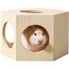 Generic Casetta per criceti in legno, accessori per gabbia per piccoli animali, 16 x 14 x 9 cm, accogliente rifugio labirinto per porcellini d', criceti nani, Lemming, topi, cincillà, animali domestici