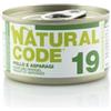 Generico Natural Code Umido Gatto Adult gusto POLLO e ASPARAGI, Numero 19, alimento completo in SFILACCETTI per gatti adulti di tutte le taglie, altamente digeribile | 12 scatolette da 85 grammi l'una.