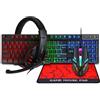 Denash Set Combinato da Gioco da Gioco, 104 Tasto Retroilluminazione RGB, Mouse da Gioco Ergonomico, Auricolare da 3,5 Mm con Microfono, Cuscinetto di Mouse Grande per i Giochi per PC