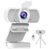 HZQDLN Webcam per PC, webcam HD 1080P con microfono, grandangolo a 110°, USB Plug & Play, cancellazione del rumore per videochiamate, streaming, giochi, otturatore per privacy integrato e treppiede