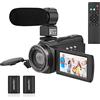 Andoer 4K/60FPS 48MP WiFi - Set di videocamera digitale 1 videocamera registratore + 1 microfono + 1 telecomando + 2 batterie con zoom 16 x touch screen da 3 pollici IR a infrarossi Night Sight