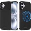 Arae Custodia magnetica progettata per iPhone, compatibile con Magsafe, protezione per fotocamera a goccia, antigraffio, sottile, custodia in pelle di lusso in alluminio (nero, iPhone 16 Plus)